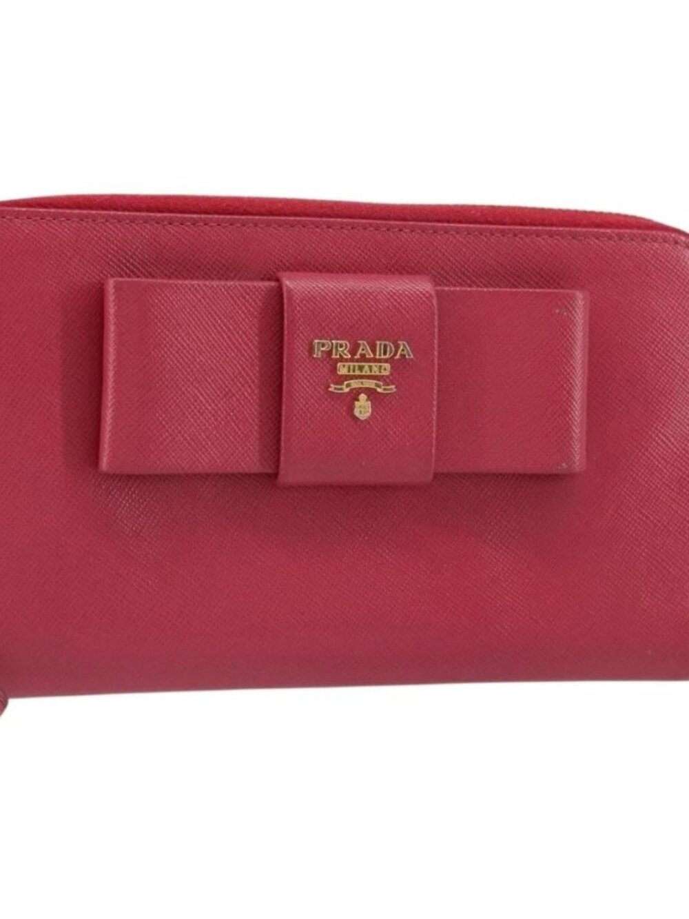 PRADA Ribbon Long Wallet Safiano leather Pink Gold